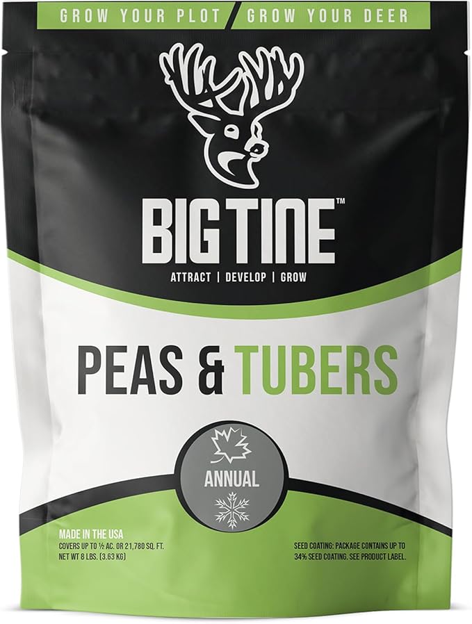 Big Tine Food Plot Mix, Deer Attractant, Peas and Tubers, 8 lbs Bag, Fall/Winter Annual, Contains Early Season Forage and Winter Peas