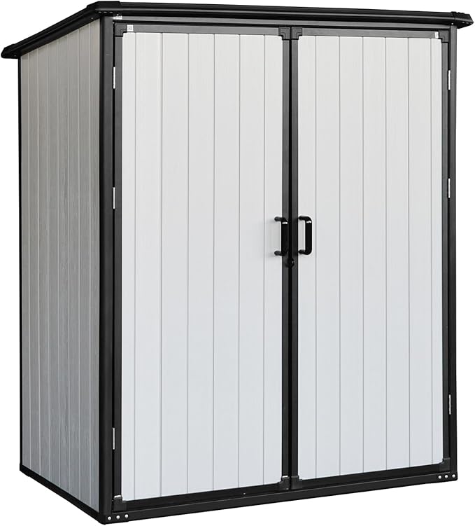 Favfurish c Outdoor Storage Shed Waterproof Resin Cabinet Heavy Duty Metal Sheds, with Lockable Doors,Tool Sheds for Garden,Backyard,Lawn,Bikes and Patio Furniture,Easy Assembly,Gray