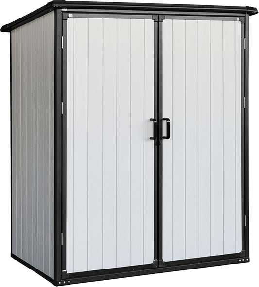 Favfurish c Outdoor Storage Shed Waterproof Resin Cabinet Heavy Duty Metal Sheds, with Lockable Doors,Tool Sheds for Garden,Backyard,Lawn,Bikes and Patio Furniture,Easy Assembly,Gray