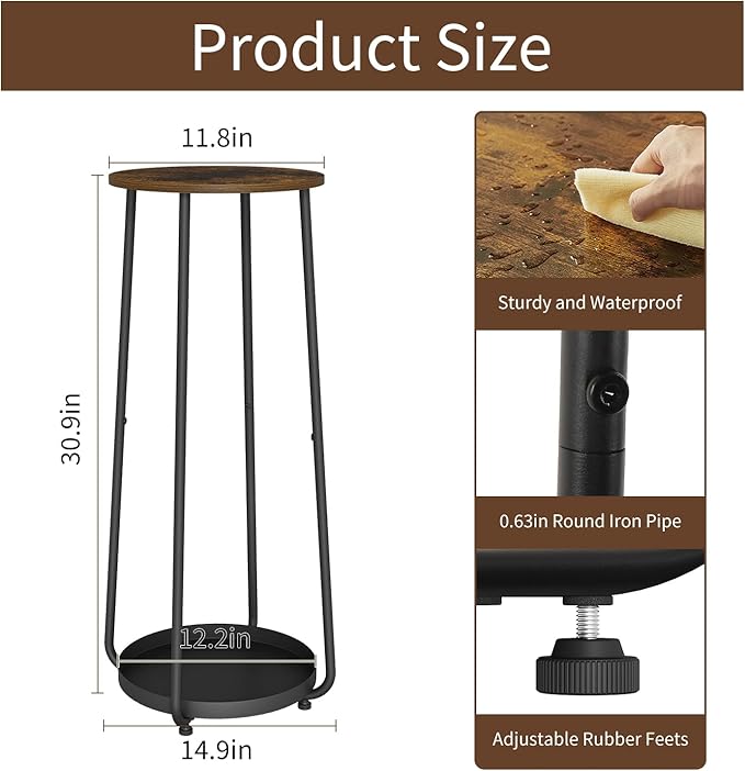 YINMIT Plant Stand Indoor, 2 Tier Wood Plant Stand, 30" Tall Vertical Flower Pot Stand, Round Corner Plant Shelf, Planter Pot Holder for Balcony Garden Patio Living Room
