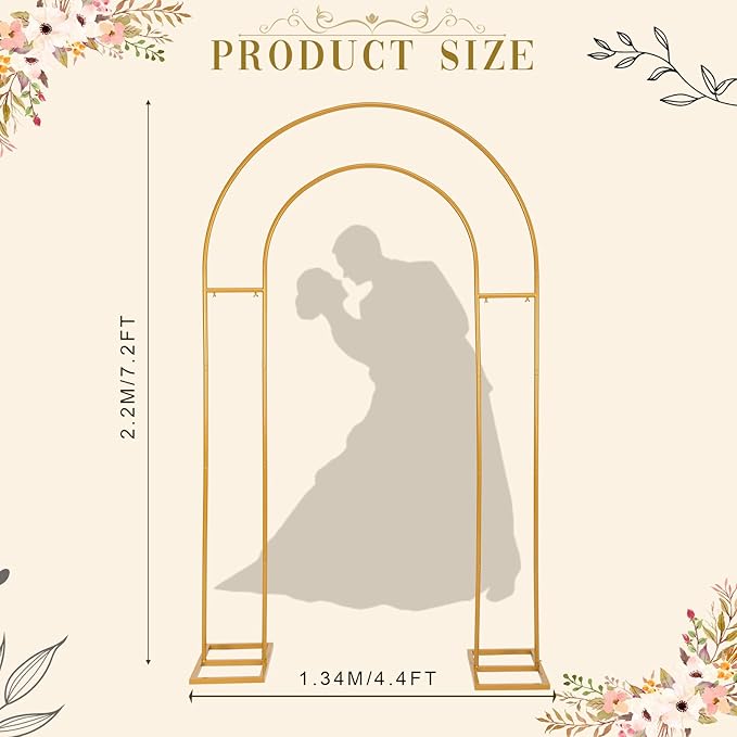 Open Arch Backdrop Stand Gold Metal Double Arch Backdrop Stand U Shaped Frame 7.2ft×4.4ft Flower Arches for Wedding Ceremony Baby Shower Birthday Garden Arch Party Decorations