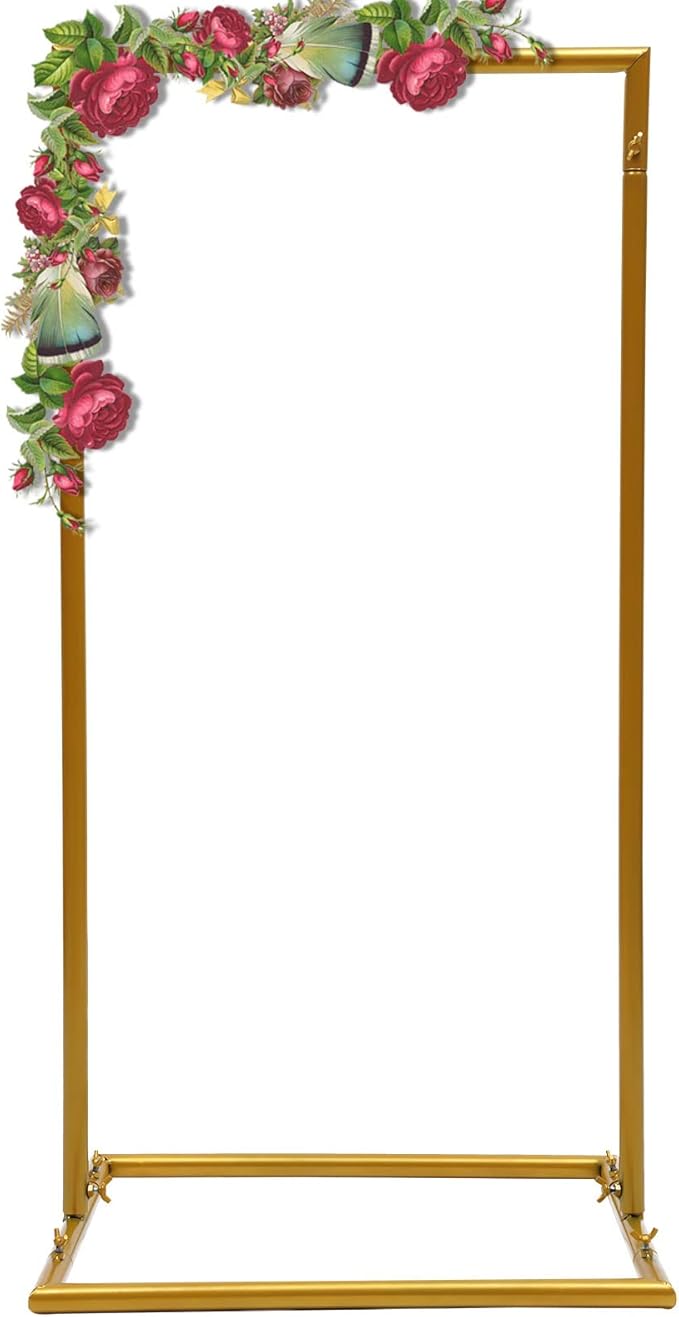 1.6*3.3FT Wedding Arch Stand for Ceremony Gold Square Modern Metal Balloon Arch Stand Kit Garden Floral Arch Frame Background for Anniversary Birthday Party Decoration Home Garden Outdoor Lawn Decor