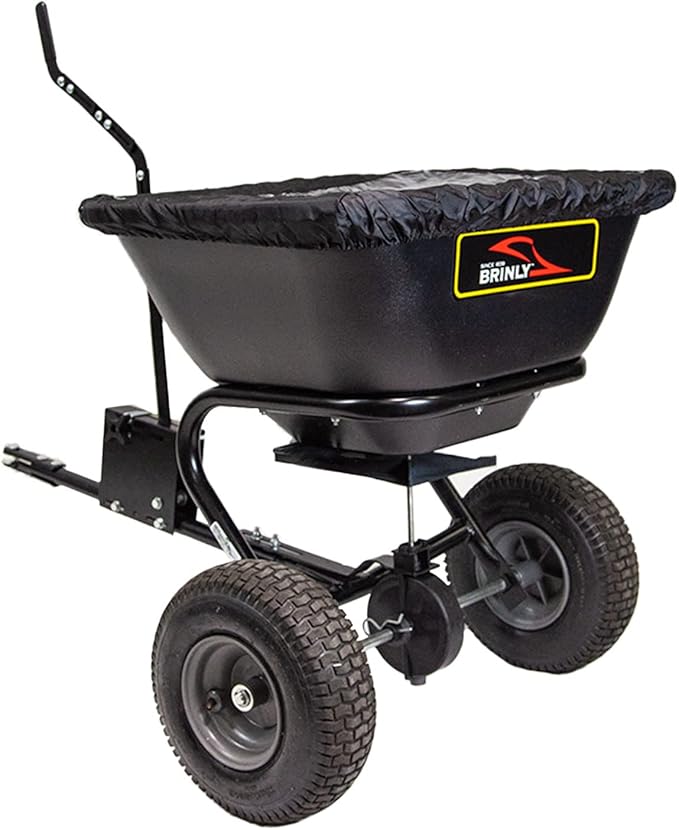 Brinly BS26BH-A Tow Behind Broadcast Spreader with Universal Hitch, 125 lb. - Deluxe Matte Black