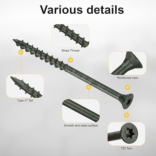Wood Screws #10 x 3’’, T25 Star Torx Drive Flat Head Deck Screws, Green, 67Pcs (1lb)