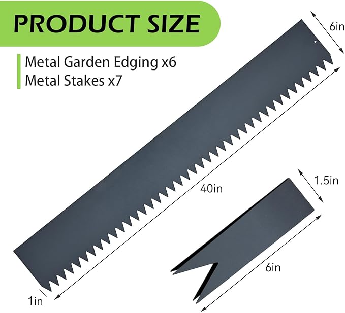 Landscape Edging Kit, Galvanized Steel Edging Landscape Lawn Edging Powder for Lawn Yard, Coated Bendable Metal Strips, No-Dig Hammer-in Edging Border w/Clips (6 INCH 6 PCS, Navy Blue)