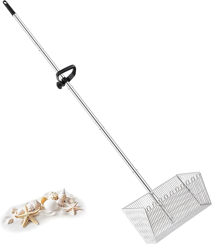 Sand Flea Rake for Beach：Metal Detachable Sand Sifter with 70in Handle,Portable Shark Tooth Sifter,Sturdy Beach Shovel for Shells,Fleas,Suitable for Beach Camping,Parent-Child Activities