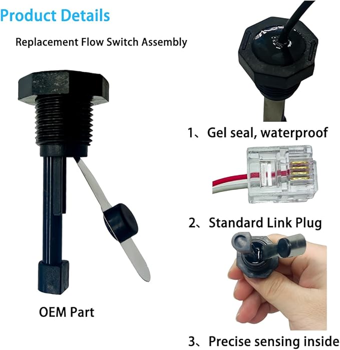 2025 Upgraded GLX-FLO-RP Pool Flow Switch Compatible with Hayward Goldline and Aquarite Salt Systems, Salt Cell Pool Flow Sensor, Metal Sensing Construction, 15 ft. Cable,