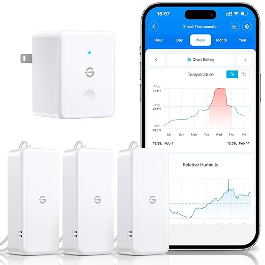 GoveeLife 2.0 WiFi Hygrometer Thermometer 3 Pack, Smart Humidity Temperature Sensor with App Notifications, Temperature Humidity for Bedroom, Wine Cellar, Basements(Only Support 2.4G Wi-Fi)