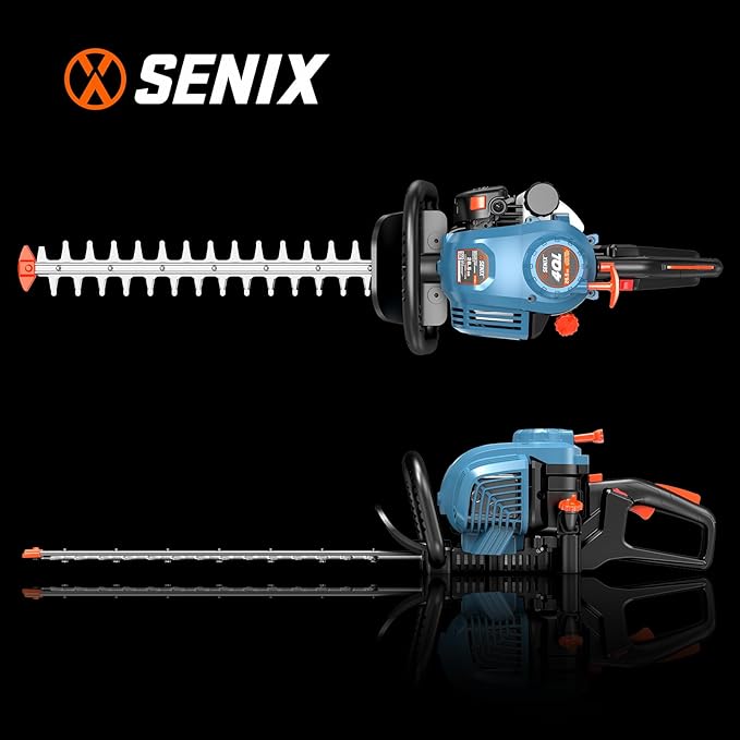 SENIX 4QL 26.5 cc 4 Cycle 22-Inch Gas Hedge Trimmer, Garden Tool to Trim Shrubs,Bushes,and More,Double Sided Dual Action Blades,1-1/8" Cutting Capacity,Includes Blade Cover and Safety Glasses(HT4QL-L)