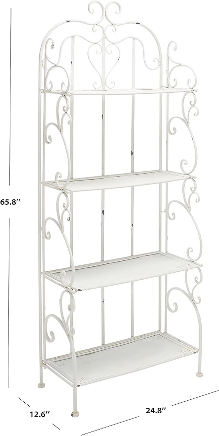 SAFAVIEH Outdoor Collection Tyrique Victorian Antique White Wrought Iron 4-Tier Shelf Unit
