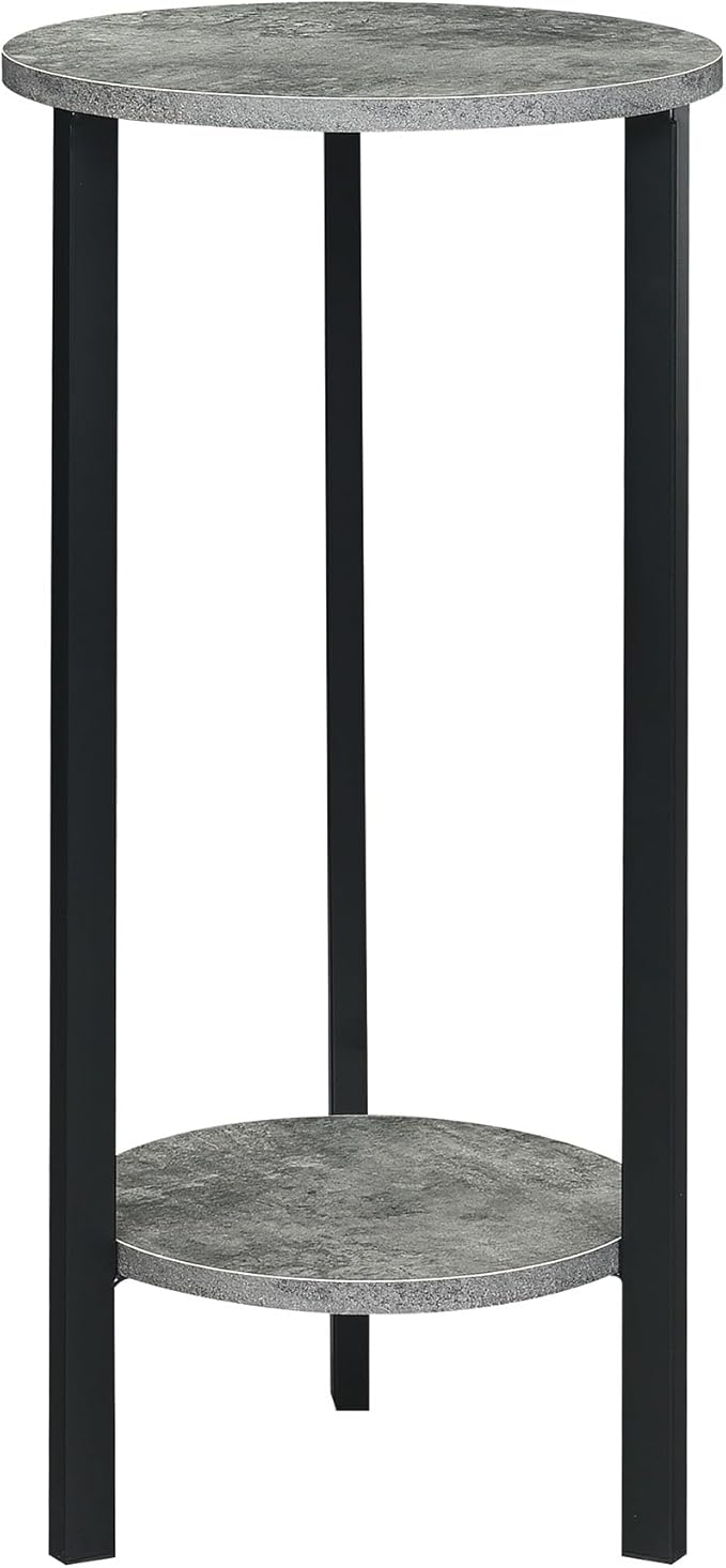 Convenience Concepts Graystone 2 Tier Tall Plant Stand 31" - Industrial Stand for Plants, Vases, and Antiques, Urban Modern Design for the Living Room, Hallway, Entryway, Cement/Black
