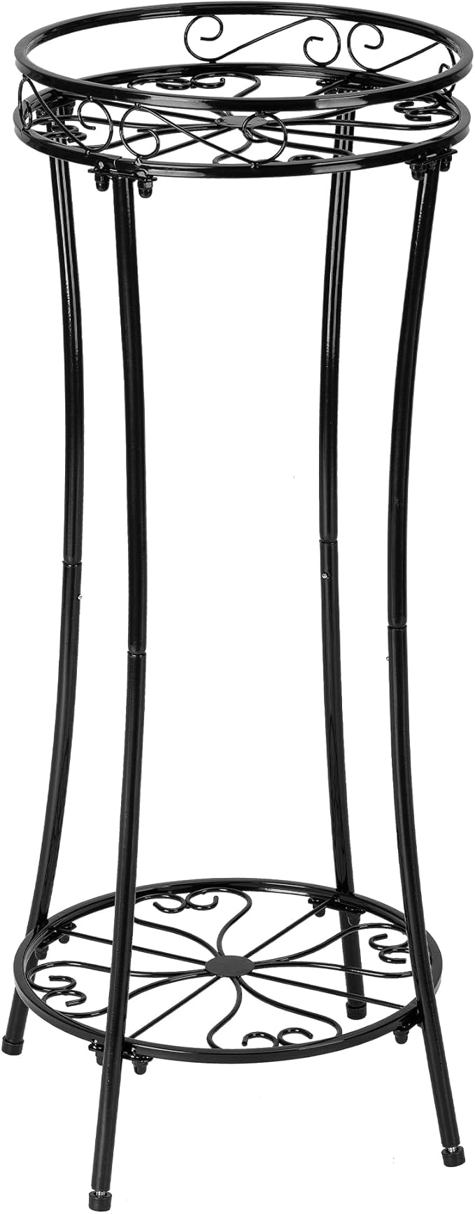 Plant Stand Indoor Outdoor 2 Tier 29" Tall Metal Heavy Duty Rustproof Plant Shelf, Round Multi Tier Flower Pot Holder for Garden Patio Balcony, Black
