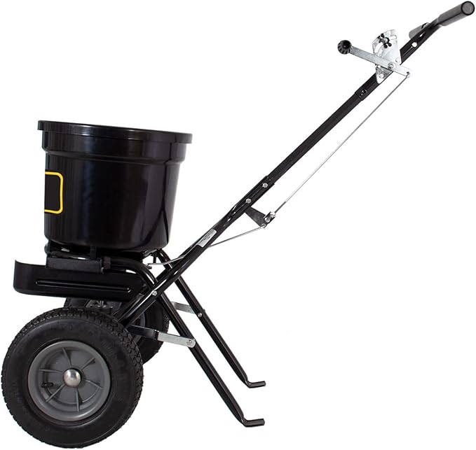 Brinly P20-500BHDF-A Push Spreader with Side Deflector Kit and Hopper Grate, 50 lb. Capacity - Matte Black