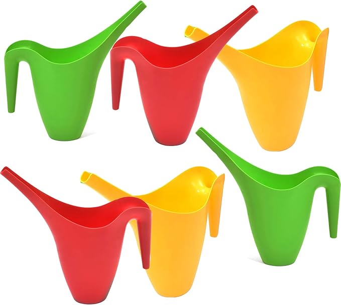 Ashman Set of 6 Watering Cans, Indoor and Outdoor Use, Red, Green, Yellow, 2 Liter Capacity, 6 Pack