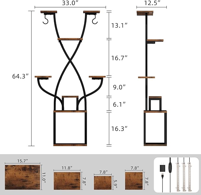 Plant Stand Indoor with Grow Lights - 8 Tier Metal Shelf for Multiple Plants, 64" Corner Stand for Indoor Plants, X-Shaped Plant Rack for Home, Living Room, Office, Patio