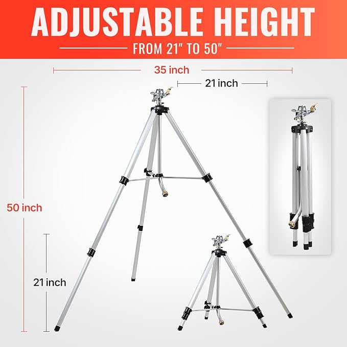 YAMATIC 2 Pcs Impact Sprinkler on Adjustable Tripod Base, 360 Degree Large Area, Heavy Duty Adjustable Pulsator Sprinkler for Lawn, Yard and Grass Irrigation, Spray up to 20-90ft