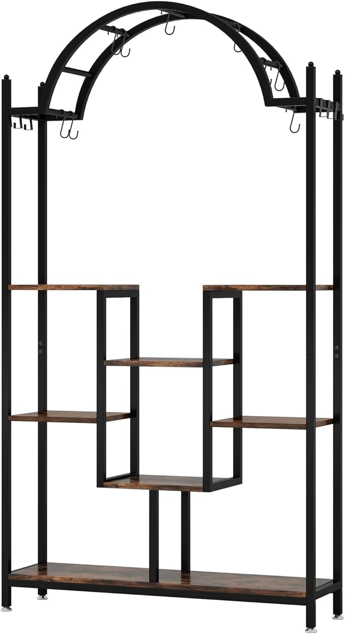 Tribesigns 5-Tier Tall Indoor Plant Stand, 74.8'' Arched Metal Flower Shelf with Hanging Hooks, Large Bonsai Pots Display Rack for Indoor, Balcony, Living Room