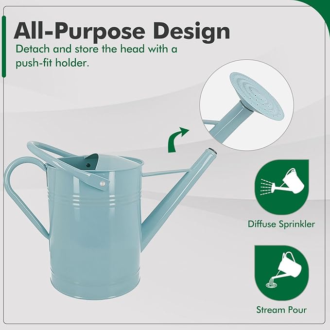 Galvanized Iron Watering Can for Indoor Plants, DIY Watering Cans for House Plant Garden Flower, Long Spout Water Can for Outdoor Watering Plants 6.44L 1.7 Gallon (Blue)