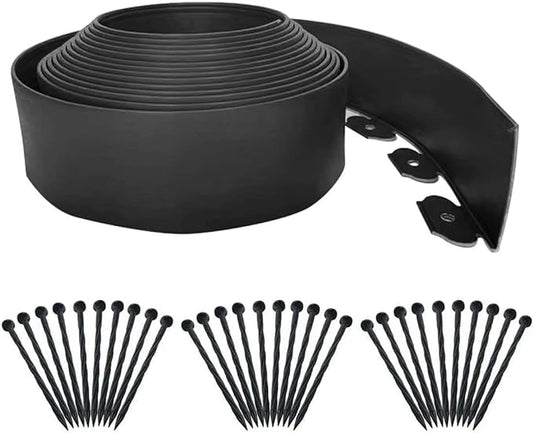 Landscape Edging 33FT,Garden Edging Borders [Extra Tall 4IN High] Flexible Lawn Edging Kit with 30pcs Stakes,Mini Plastic Fence for Landscaping Yard Flowerbeds,Grass-Black