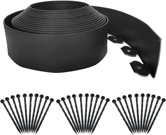 Garden Edging Borders 20FT,Landscape Edging Black[Extra Tall 4IN High] with 30pcs Plastic Stakes, Lawn Edging Flexible DIY Fence for Landscaping,Flower Bed,Grass,Gravel,Tree Surrounding