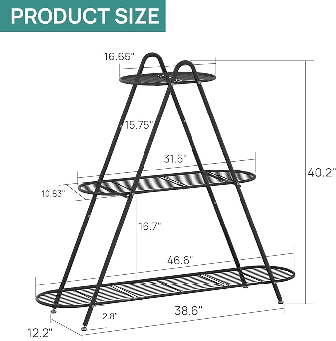 3-Tier Plant Stand, Heavy Duty Metal Planter Rack -Indoor/Outdoor Shelves with Large Tier’s Shelf - Display Multiple Flower Pots, Iron Plant Organizer for Living Room, Patio & Garden