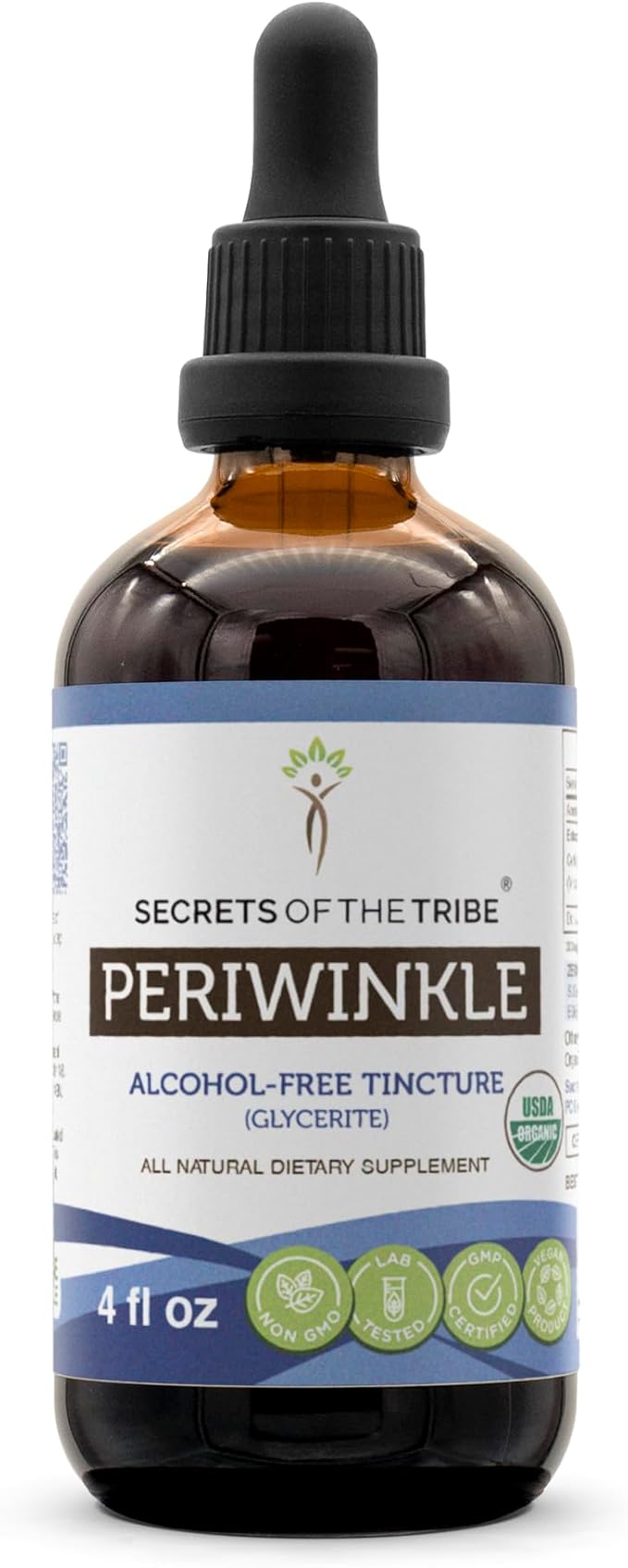 Secrets of the Tribe Periwinkle USDA Organic | Alcohol-Free Extract, High-Potency Herbal Drops | Made from 100% Certified Organic Periwinkle (Vinca Major) Dried Herb (4 oz)