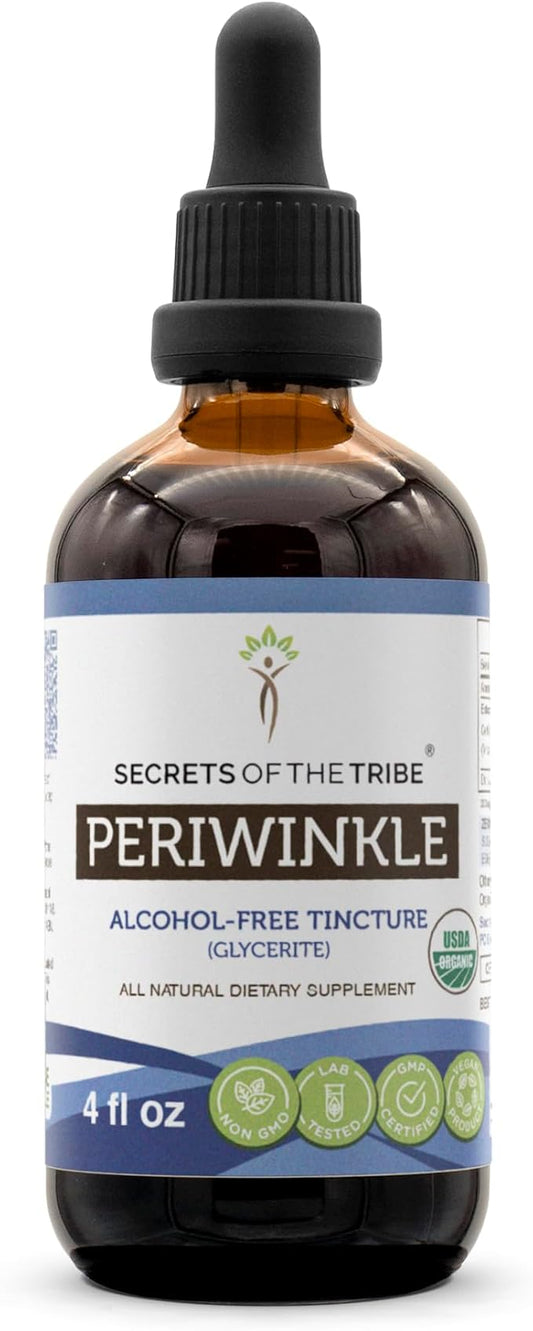 Secrets of the Tribe Periwinkle USDA Organic | Alcohol-Free Extract, High-Potency Herbal Drops | Made from 100% Certified Organic Periwinkle (Vinca Major) Dried Herb (4 oz)