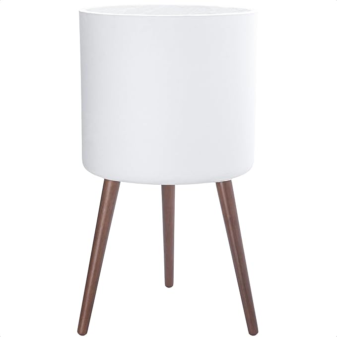 D'vine Dev 16 Inch Planter Pot with Stand, Mid-Century Tall Plant Pot with Legs for Indoor Plants, XX-Large, White, 88-O-E-1