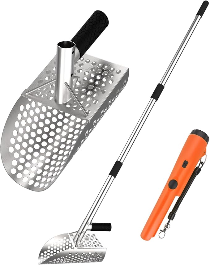 Metal Detector Sand Shovel - Stainless Steel Beach Metal Detecting Shovel with 10mm Holes, Ideal for Metal Detecting Treasure, Beach sifting, Excavation Tools (a26)