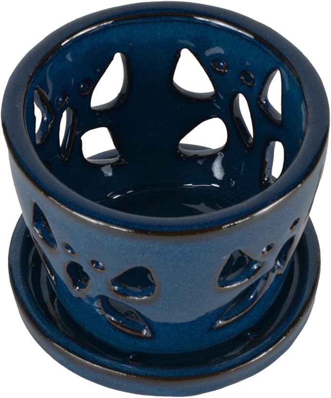 W&W Orchid Pot with Holes and Saucer for Repotting, 5 Inches, Blue