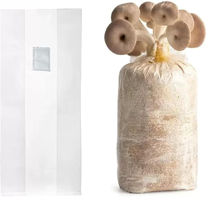 Sealable Mushroom Grow Bags with 0.2 Micron Filter,10''x5.5''x24'',0.08mm/3.15mil Thick PP,Extra Large Size Transparent Cultivation Bags for Commercial & Home Use (25PCS)