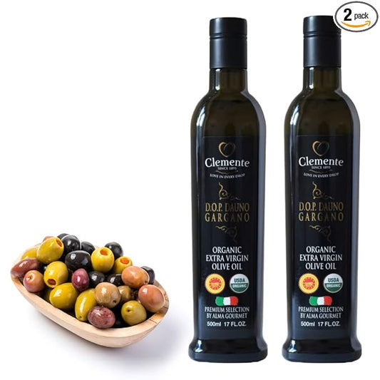 Clemente Organic Dauno Gargano Extra Virgin Olive Oil D.O.P. | 17 Fluid Ounce | Pack of 2