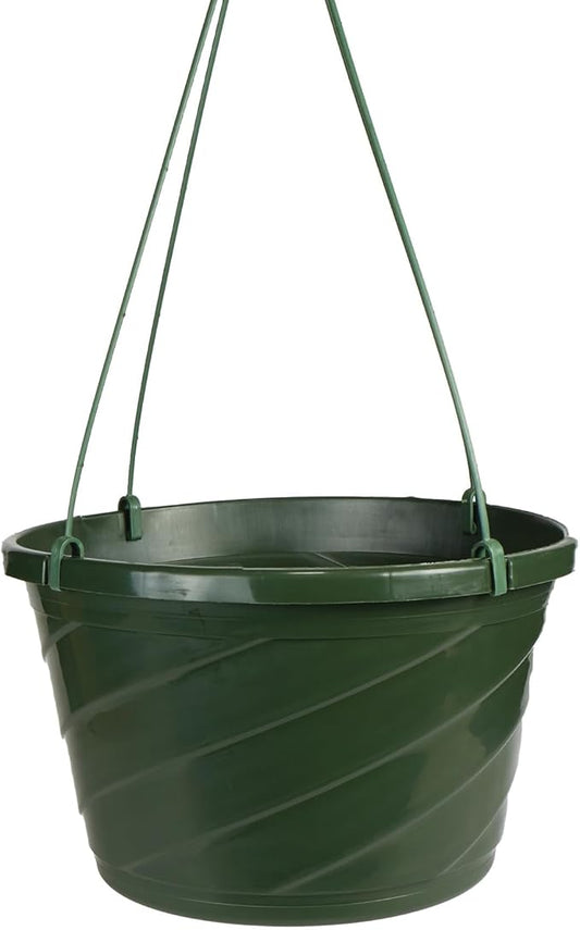 The HC Companies Euro Hanging Basket Planter Decorative 10-Inch Large Plastic Hanging Basket w/Swirl Design for Outdoor Plants, Green