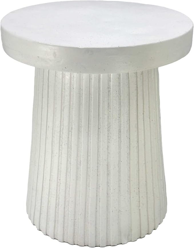 Galt International 18" Modern White Resin Terrazzo-Style Fluted Base Round Top Side Table Stool Mid-Century Modern End Table Home Decor Indoor Design