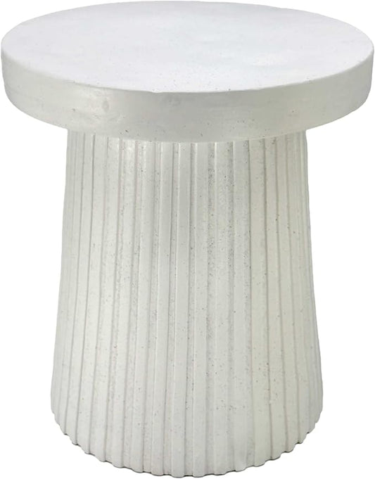 Galt International 18" Modern White Resin Terrazzo-Style Fluted Base Round Top Side Table Stool Mid-Century Modern End Table Home Decor Indoor Design