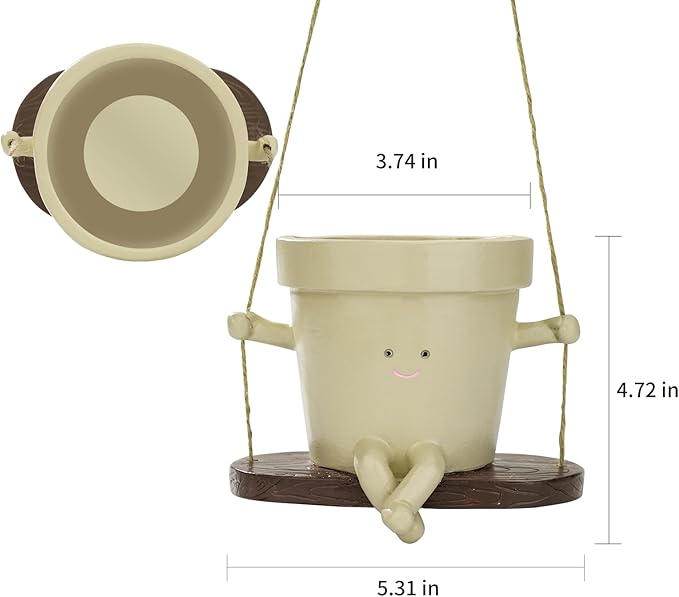 Hanging Planters for Indoor Plants Swing Face Plant Pot Cute Resin Head Planters Without Hole Indoor Plant Holder for Succulents, Unique Sitting Sway Pots Gift Ideas for Mother (Style-B)