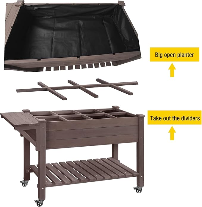 Aivituvin Raised Garden Bed, Elevated Wood Planter Box with Legs Stand for Backyard, Patio, Balcony w/Bed Liner, for Vegetables Flower Herb