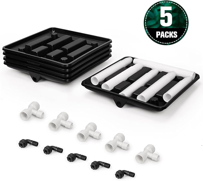 Ez-Pz Runoff Trays 15.5in Garden Flood and Drain Plant Base with PVC Legs and Drain Fitting, Elevated Plant Saucers for Use in Indoor Grow Tents, Greenhouses, and Outdoor Gardens