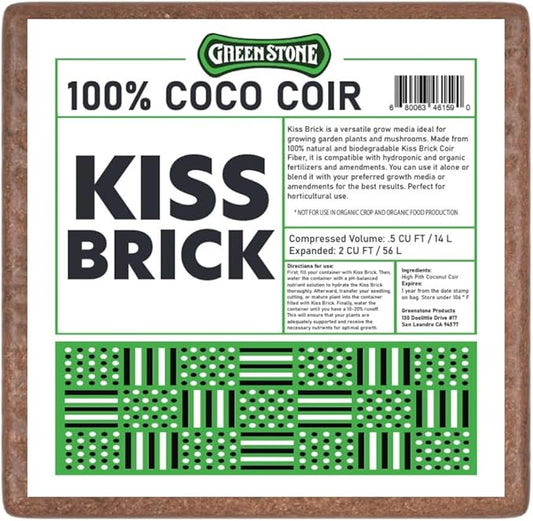 Greenstone Kiss 100% Coco Bale 5kg 11 lbs - Coco Coir Bricks for Hydroponics | Expandable 2 CU FT | Compatible with Perlite for Plants & Worm Castings | Sustainable & Biodegradable