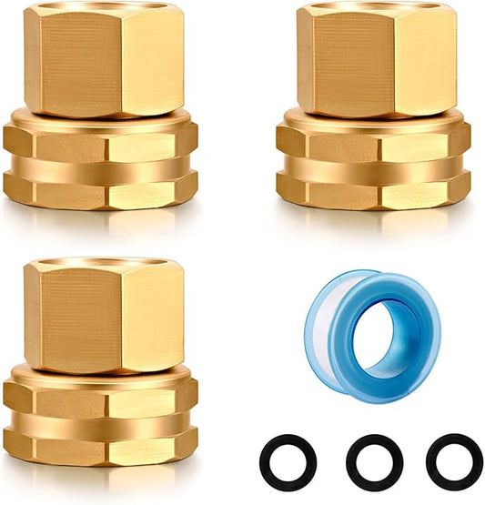 Garden hose double female internal thread 3/4" GHT to 1/2" NPT pipe joint, brass quick-rotating connector adapter (3 Pack)