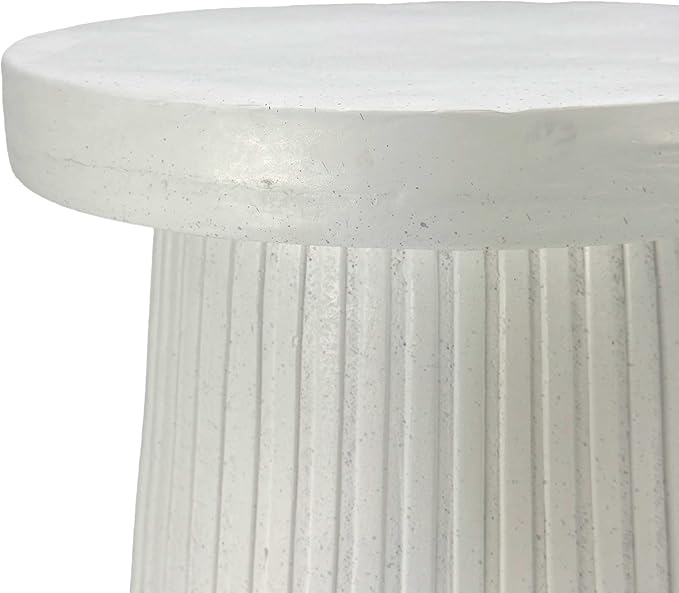 Galt International 18" Modern White Resin Terrazzo-Style Fluted Base Round Top Side Table Stool Mid-Century Modern End Table Home Decor Indoor Design