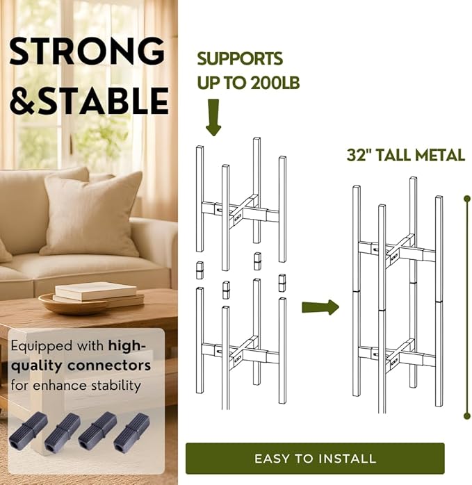 2 Tier indoor outdoor Plant Stand - Set of 2 Heavy Duty Rustproof Metal Plant stands, Modern Reversible Flower holder for Large Pots. Adjustable plant stand for pots 8–12 Inch), 32" Tall, Stackable Rack for Patio or Home Decor by iSpaces