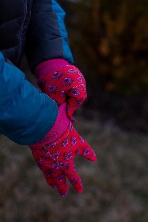 G & F Products JustForKids Garden Gloves, Soft Cotton Kids Work Gloves with Knit Wrist, Assorted Colors Red/Green/Blue