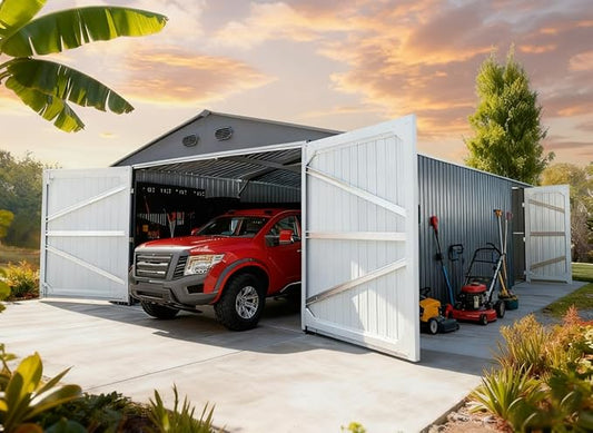 10x20 Outdoor Storage Shed, Extra Large Metal Garage Building, Heavy Duty Steel Car Shed with Side Door & Updated Frame Structure, Waterproof Carport for Car, Truck, Bike, Tool Storage, Dark Gray