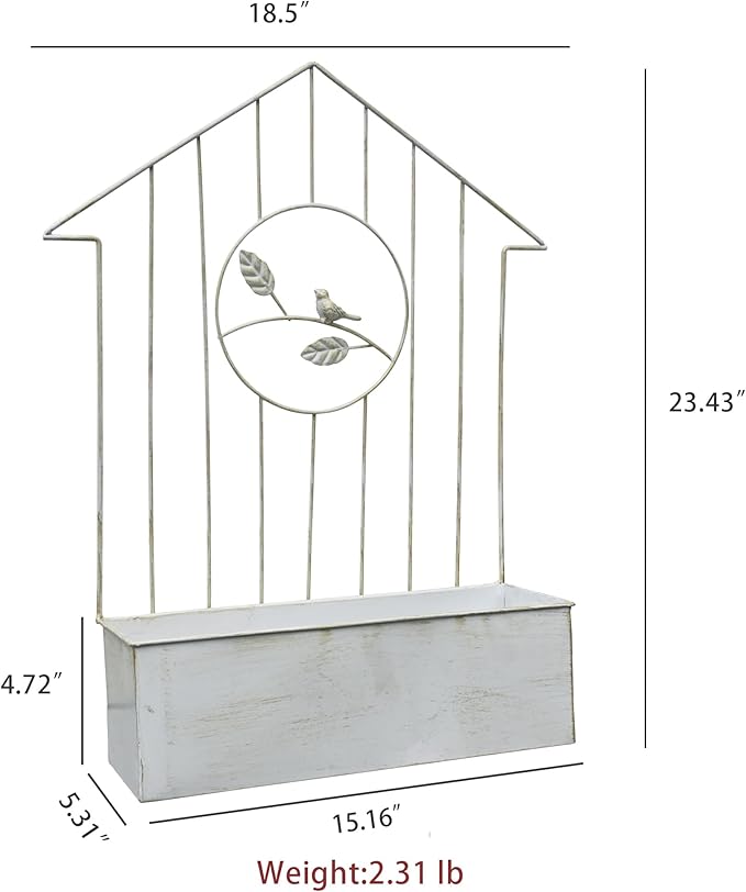 Vintage White Metal Wall Planter, Rustic Farmhouse Hanging Planter for Indoor Outdoor Use, Decorative Wall-Mounted Flower Pot for Succulents, Herbs, Home & Garden Decor