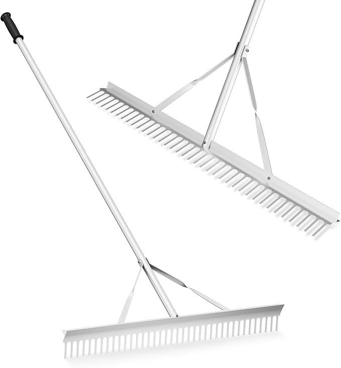 S AFSTAR 36-Inch Landscape Rake, Heavy-Duty Aluminum Rake w/ Head, 36 Tines, 68" Long Handle, Yard Rake for Loosening Soil, Landscaping Lawn Care, Garden Lake Pond Beach Care, Metal Rakes Tool