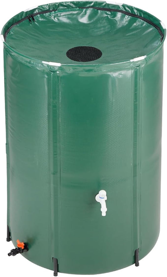 100 Gallon Collapsible Rain Barrel, Water Storage Tank, Portable Rainwater Collection System, Rain Catcher Barrel with Two Spigots and Overflow Kit, Rain Water Barrel Collector for Garden, Green