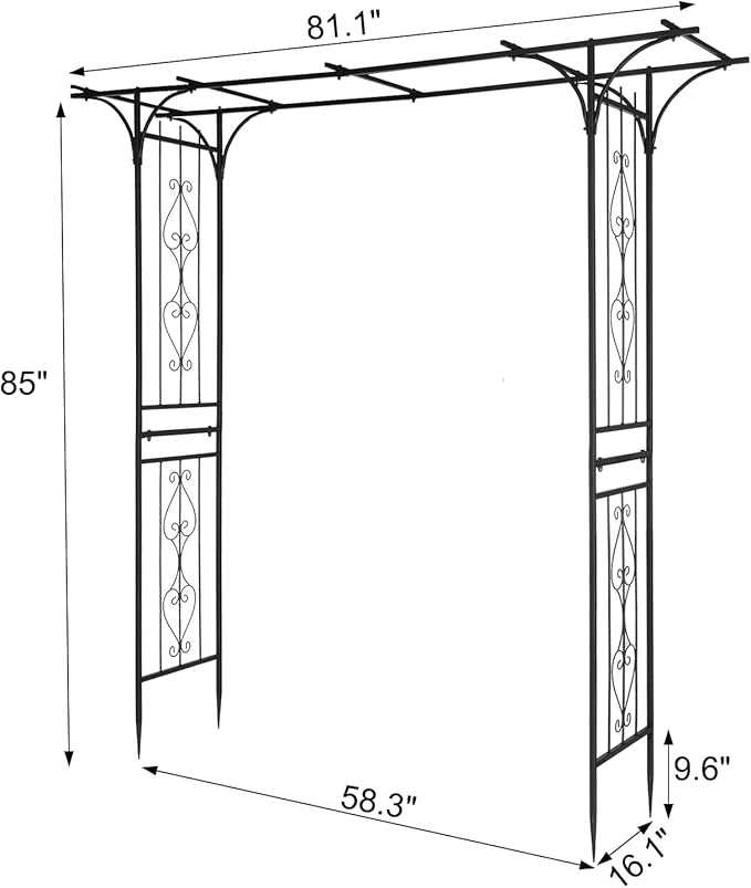 Metal Garden Arbor Trellis with Side Garden Trellis, 7FT Heavy Duty Arch Archway for Wedding, Backyard & Vine Plants - Rust-Resistant Powder-Coated Steel, Easy Assembly