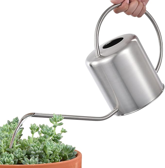 Fasmov 51 Oz Stainless Steel Watering Can Modern Style Watering Pot, Watering Can with Long Spout for Easy Pour, Water Outdoor Garden, Indoor Plant (Silver)