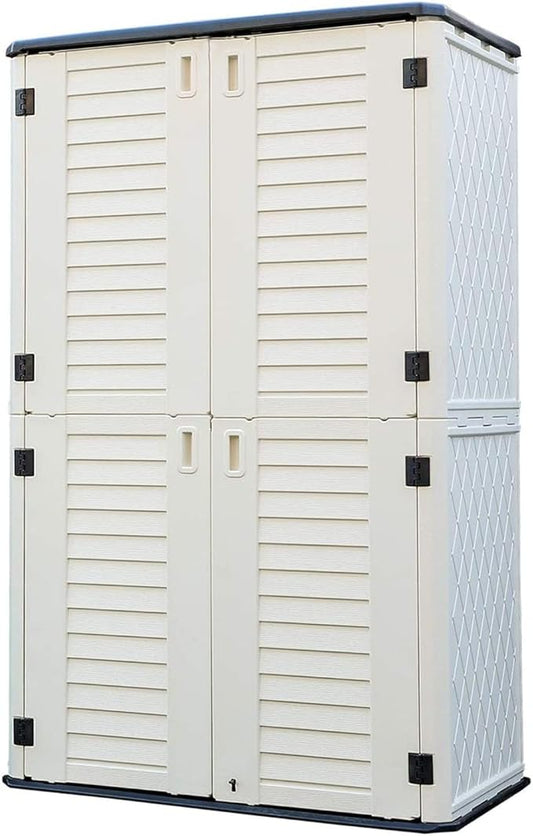 HOMSPARK Storage Shed Weather Resistance, Multi-Purpose Outdoor Storage Cabinet for Backyards and Patios, Vertical Storage Shed for Lawnmower, Patio Accessories (White 1, Tall - 53 cu.ft)